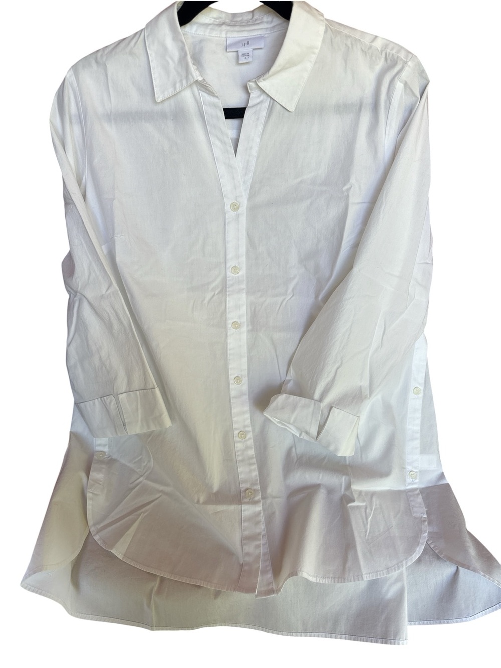J. Jill Crisp White Button-Up Shirt with Curved Hem